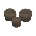 Conjunto 2 Poltronas Decorativas Luxo Safira com Puff Veludo Marrom - MOBILIA HOUSE