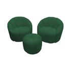 Conjunto 2 Poltronas Decorativas Luxo Safira com Puff Veludo Verde - MOBILIA HOUSE