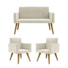 Conjunto 2 Poltronas Decorativas Nina e 1 Namoradeira Pés Palito Suede Moraes Decor