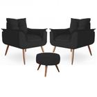 Conjunto 2 Poltronas Decorativas Opala e Puff Preto Ws Decor