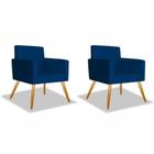 Conjunto 2 Poltronas Decorativas Para Sala Nina Pés Palito Suede Azul Marinho VictoriaDecor