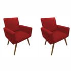 Conjunto 2 Poltronas Decorativas Para Sala Nina Pés Palito Suede Vermelho VictoriaDecor