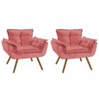 Conjunto 2 Poltronas Decorativas Para Sala Opala Pés Palito Suede Rosa ANF Store