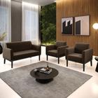 Conjunto 2 Poltronas e 1 Namoradeira Decorativa Isabella Pés Fixo em Madeira Preto Suede Marrom 19 - Gran Belo