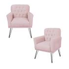 Conjunto 2 Poltronas Estofada Para Escritório Pés de Ferro Anitta Corano Rosa Bebe - LM DECOR