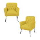 Conjunto 2 Poltronas Estofada Para Escritório Pés de Ferro Anitta Suede Amarelo - LM DECOR