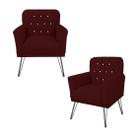 Conjunto 2 Poltronas Estofada Para Escritório Pés de Ferro Anitta Suede Vermelho Bordo - LM DECOR