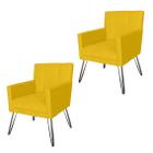 Conjunto 2 Poltronas Estofadas Para Clínica Pés de Ferro Onix Suede Amarelo - LM DECOR