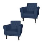 Conjunto 2 Poltronas Estofadas Para Consultório Classic Suede Azul Marinho - LM DECOR