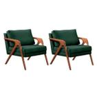 Conjunto 2 Poltronas Mona Luxo Madeira Maciça Veludo Verde