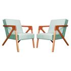 Conjunto 2 Poltronas Monalisa Com Braços de Madeira Veludo Acqua - LM DECOR