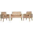 Conjunto 2 Poltronas Para Sala Decorativa e Namoradeira Dubay Suede Bege Arapol