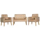 Conjunto 2 Poltronas Para Sala Decorativa e Namoradeira Dubay Suede Bege Click Pol