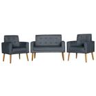 Conjunto 2 Poltronas Para Sala Decorativa e Namoradeira Dubay Suede Cinza Arapol