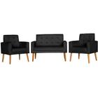 Conjunto 2 Poltronas Para Sala Decorativa e Namoradeira Dubay Suede Preto Arapol