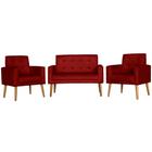 Conjunto 2 Poltronas Para Sala Decorativa e Namoradeira Dubay Suede Vermelho Escuro Arapol