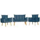 Conjunto 2 Poltronas Para Sala Decorativa e Namoradeira Opala Suede Azul Click Pol