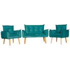 Conjunto 2 Poltronas Para Sala Decorativa e Namoradeira Opala Suede Verde Água Click Pol