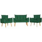 Conjunto 2 Poltronas Para Sala Decorativa e Namoradeira Opala Suede Verde Escuro Arapol