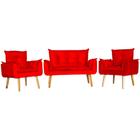 Conjunto 2 Poltronas Para Sala Decorativa e Namoradeira Opala Suede Vermelho Claro Click Pol