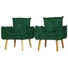 Conjunto 2 Poltronas Para Sala Decorativa Opala Suede Verde Escuro Rt Decor