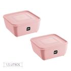 Conjunto 2 Pote Rosa Quadrado C Tampa Premium UZ 1,5L