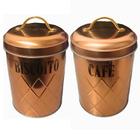 Conjunto 2 Potes Lata Para Café Açúcar Biscoito Bolacha Gold Cobre Rose 1L Com Tampa Porta Mantimentos Em Metal Armazenar Elegante Wincy - Wincy Home