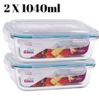 Conjunto 2 Potes Vidro Hermético Marmita Com 4 Travas 1040ml - Quality House / Univendas
