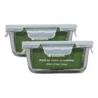 Conjunto 2 Potes Vidro Hermético Marmita Com 4 Travas 800ml