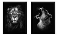 Conjunto 2 Quadros Leão Leoa Natureza Animal Foto Arte