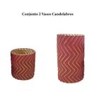 Conjunto 2 Vaso Candelabro Vidro Decoração Mesa Vermelho - Espressione