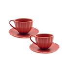 Conjunto 2 Xícaras Cafe Porcelana C/Pires Vermelho 90ml Wolff