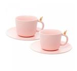 Conjunto 2 Xícaras de Chá de Cerâmica com Pires Colibri Rosa 170ml - Wolff