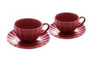 Conjunto 2 Xícaras de Chá de Porcelana com Pires Pétala Vermelho Matt 90ml - Wolff