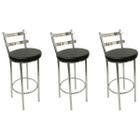 Conjunto 3 Banquetas Rafaela - Redonda Altura 65cm para Bar e Cozinha Cromada com Assento Confortável cor Preto