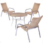 Conjunto 3 Cadeiras e Mesa Alta Alumínio Para Área Externa Fortaleza Fibra Sintética Artesanal