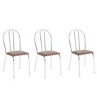 Conjunto 3 Cadeiras Lena Cromada Resistente -Assento Sintético Marrom
