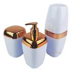 Conjunto 3 Peças Porta Escova Dispenser Branco Rose Gold