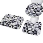 Conjunto 3 peças tapete de banheiro mosaico preto cinza