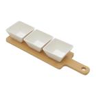 Conjunto 3 Petisqueiras com Bandeja de Bambu Branco 31cm x 9cm - Wolff