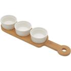 Conjunto 3 Petisqueiras de Porcelana com Suporte de Bambu 33cm x 8cm x 4cm, Branco - Wolff