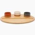 Conjunto 3 petisqueiras em ceramica com bandeja de bambu 33cm