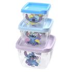 Conjunto 3 Pote Mantimentos Quadrados Para Lancheira Conect Personagem Stitch Bpa Free Plasutil