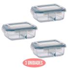 Conjunto 3 Potes c/ Divisória Vidro Hermético 1040 ml