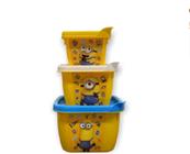 Conjunto 3 Potes Conect Quadrado Plasútil Minions