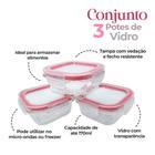 Conjunto 3 Potes De Vidro Com Tampa Hermética 170ml Quadrado - Wincy