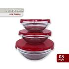 Conjunto 3 Potes De Vidro Hermeticos Com Tampa - Vermelho