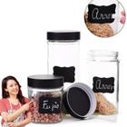 Conjunto 3 Potes Mantimento Arroz Feijão Biscoito Farinha Vidro Com Tampa E Adesivo Lousa P/ Escrever