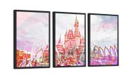 Conjunto 3 Quadros Decorativos Parques Da Disney Orlando Com Vidro 40X60CM