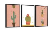 Conjunto 3 Quadros Decorativos Plantas Cactos e Suculentas Com Vidro 40X60CM